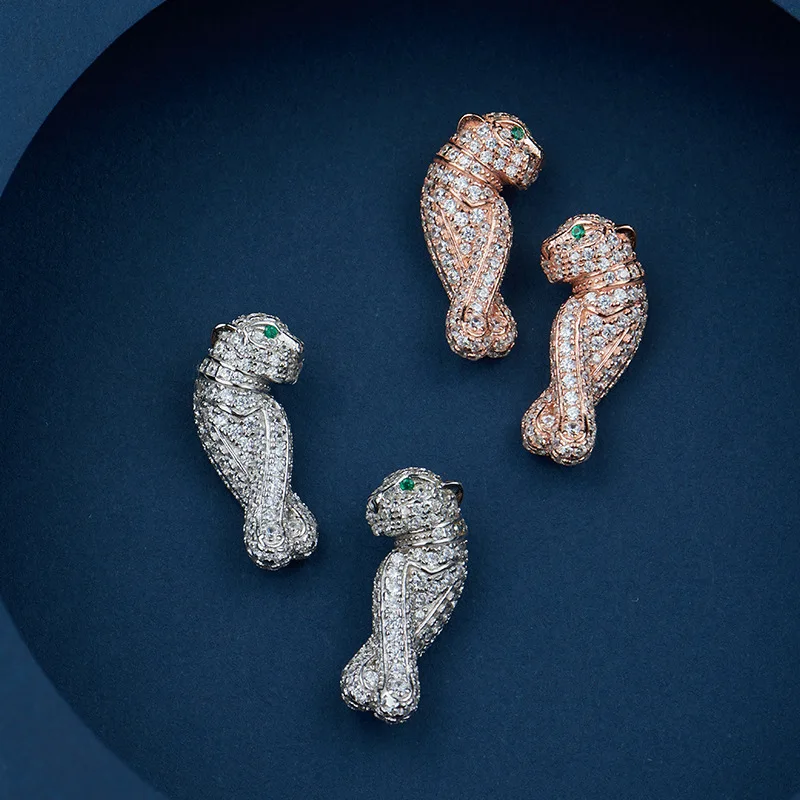 

Unisex jewelry 3A Zircon set S925 silver-gold-plated leopard stud earrings, fashionable and trendy for both men and women