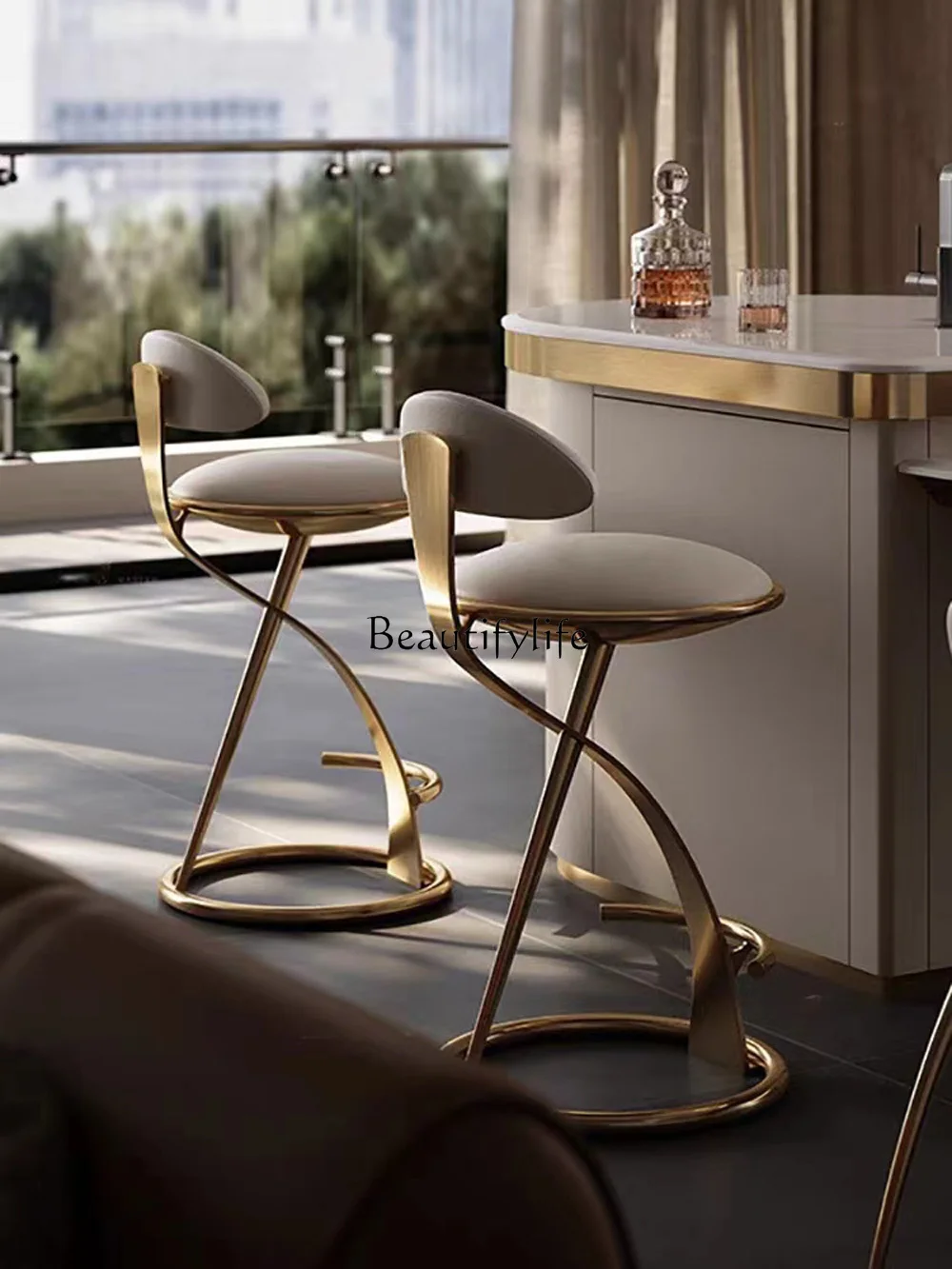 Modern Light Luxury Stainless Steel Electroplated Brushed High Leg Chair