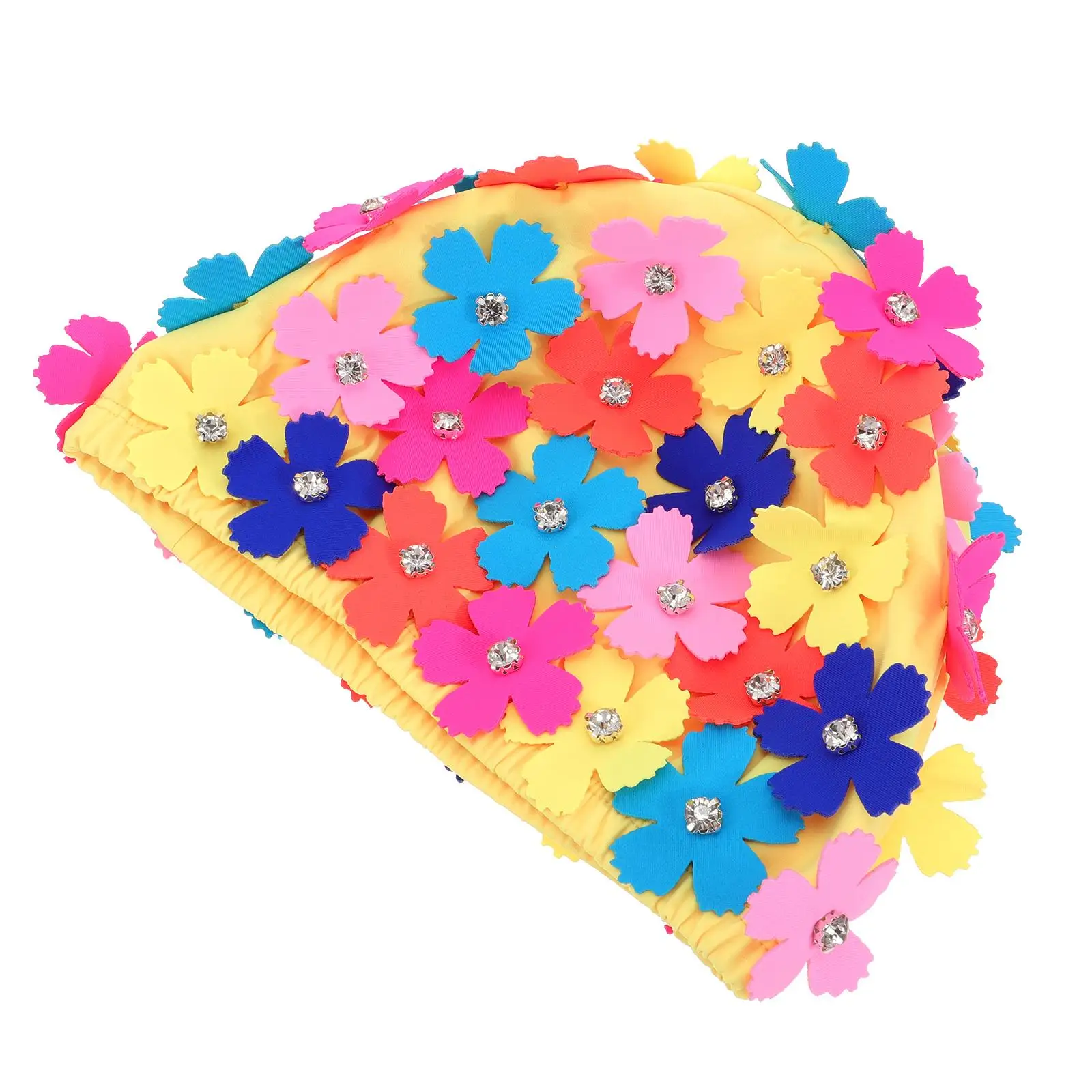 

Simulation Flower Petal Swimming Cap Rhinestone Bathing Hat Women Nylon Shower Caps Reusable Non Slip Comfortable Wear Colorful