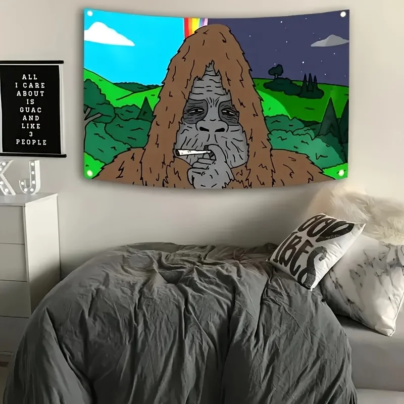 VIKAMA Wandteppich mit Parodie-Aufdruck „Rauchender Gorilla“, für Wohnzimmer oder Schlafzimmer, Heimdekoration, Wandbehang, waschbar und schmutzabweisend