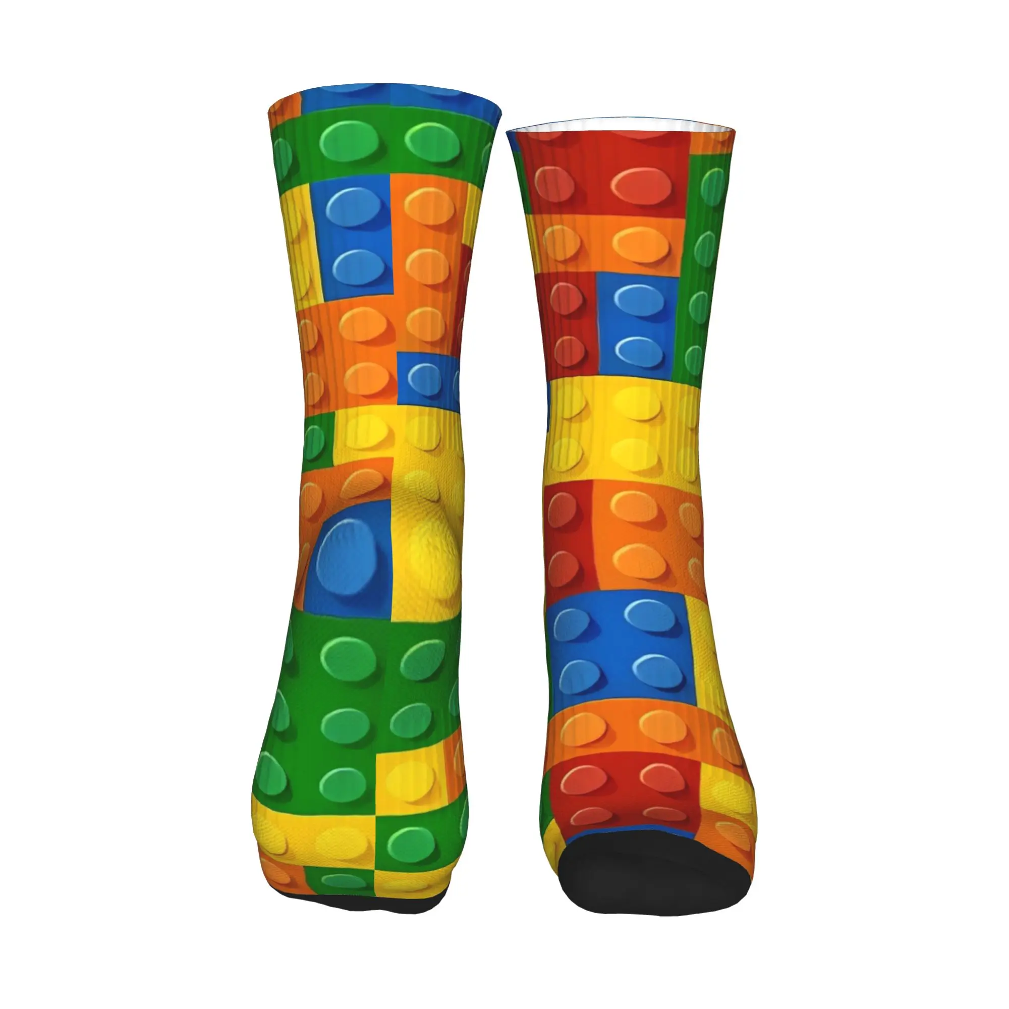 Classic Color Building Blocks Pattern Socks  Non Slip Stockings Unisex Men Medium Soft Cycling Socks Autumn Leisure Design Socks