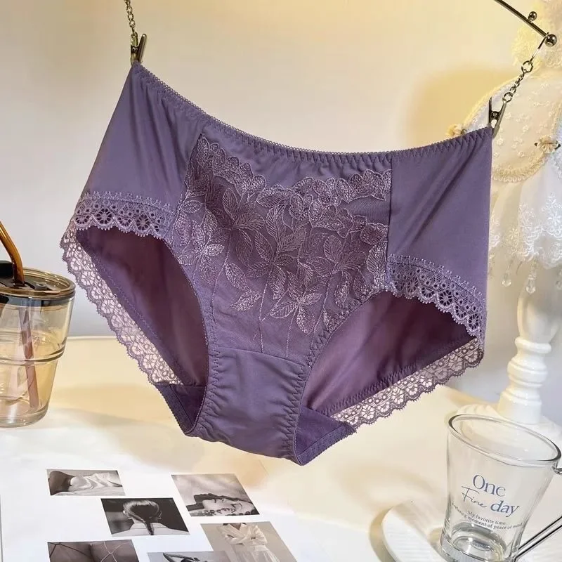 

Seamless Soft Milk Silky Smooth Breathable Bag Butt Cotton Crotch Triangle Briefs Mid-waist High-grade Embroidered Lace Panties