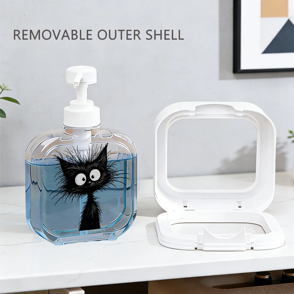 Cute Spooky Black Cat Print Refillable Liquid Soap Dispenser Whimsical Black Cat Themed Lotion Pump