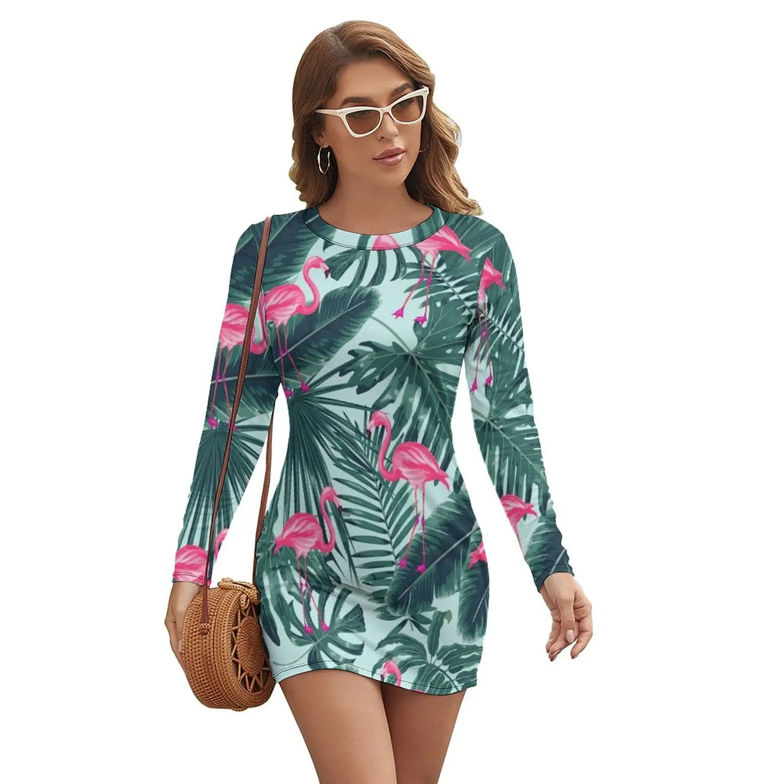 

tropic abstract flamingo Long-sleeved Dress dress for women 2024 dresses for women 2024