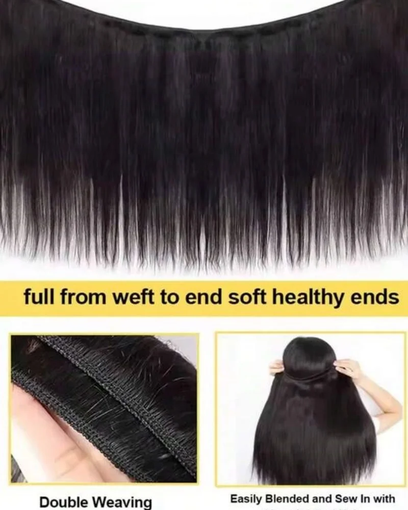 3/4 szt. Długie, proste pasma włosów 14-32 cale, doczepiane włosy naturalnego czarnego koloru, ludzkie włosy w pasmach dla kobiet, naturalny czarny kolor.