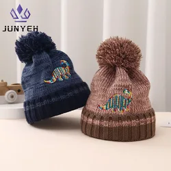 Children's Wool Beanie Newest Winter Boys Embroidered Dinosaur Knitted Hat Cartoon Classical Warm Hats For Girls Kids 2-6 Years