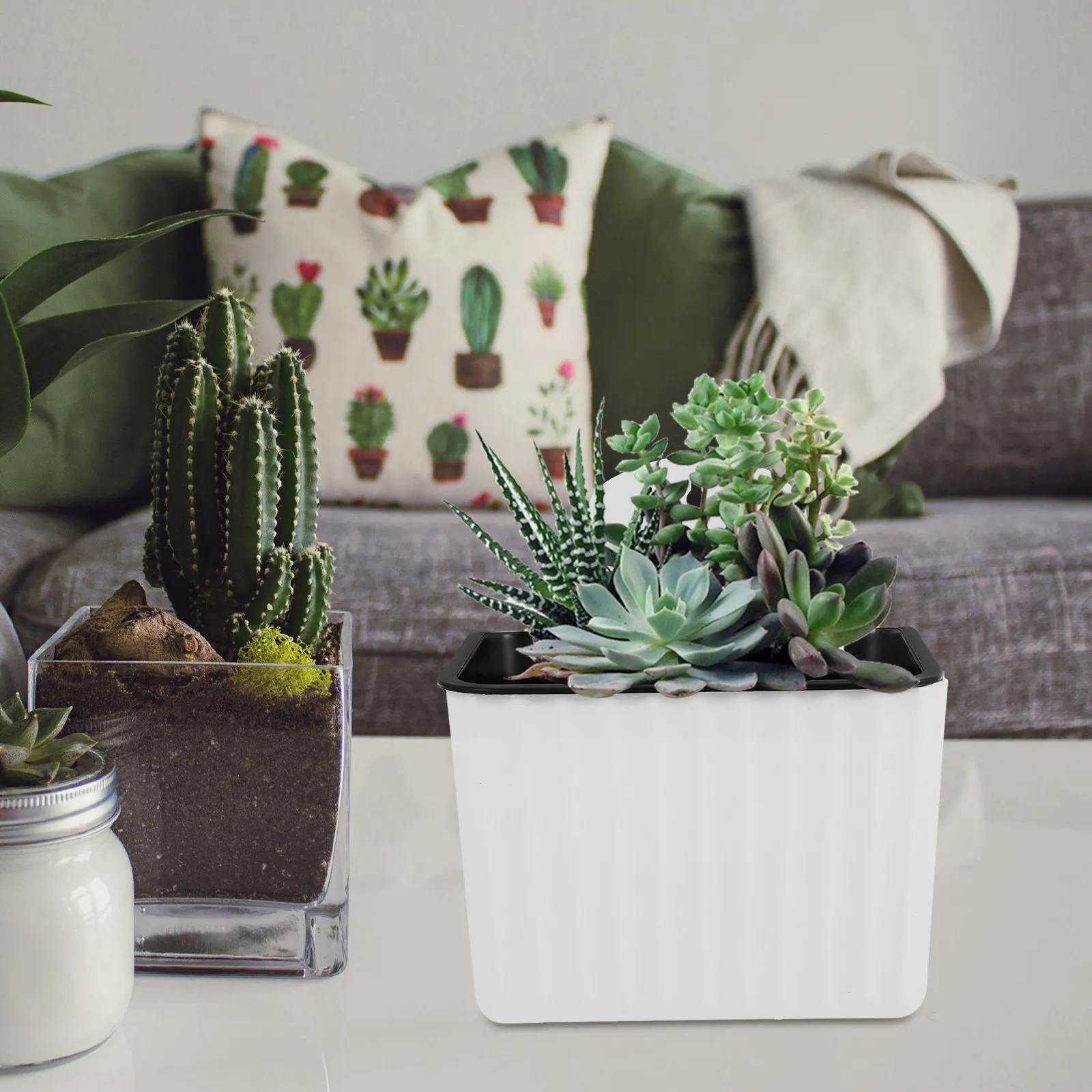 2Pcs Self Watering Flower Pots Hanging Planters Plastic Wall Mounted Indoor Automatic Planters for Succulents and Plants view 4