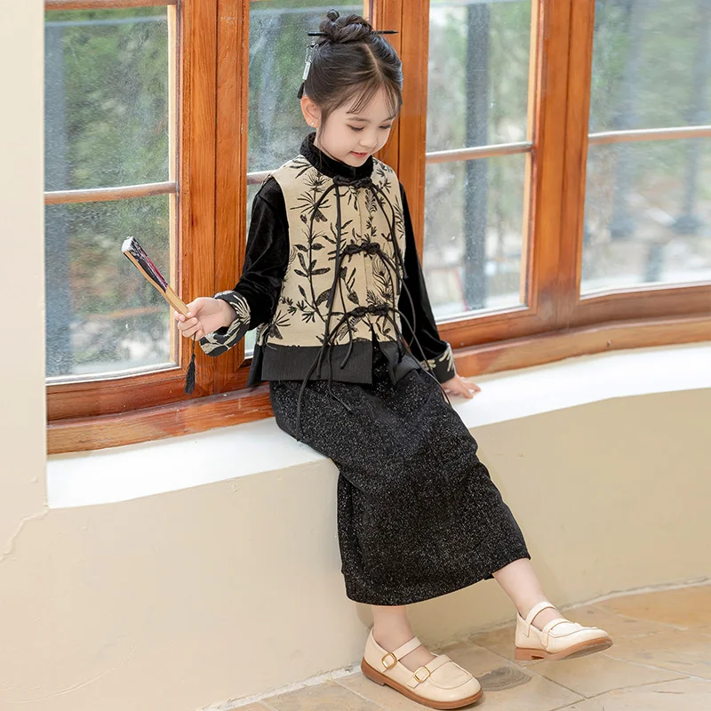 

2026 Creative New Kids' Chinese style Girls' Winter Hanfu Set 2026 New Children's Spring Hanfu Tang Costume 3-Piece Set LI653