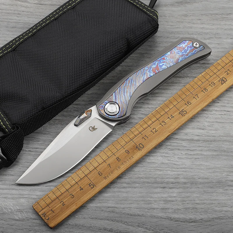 

M390 blade titanium alloy inlaid titanium horse handle folding knife outdoor self-defense camping survival portable tool knife