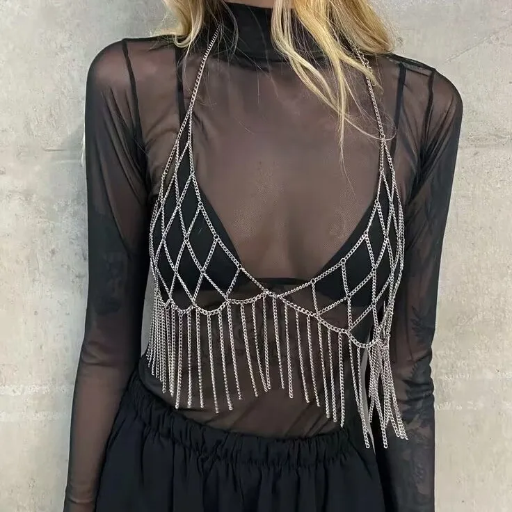 

New geometric mesh chest chain fringed body chain body chain for European and American fashion jewelry