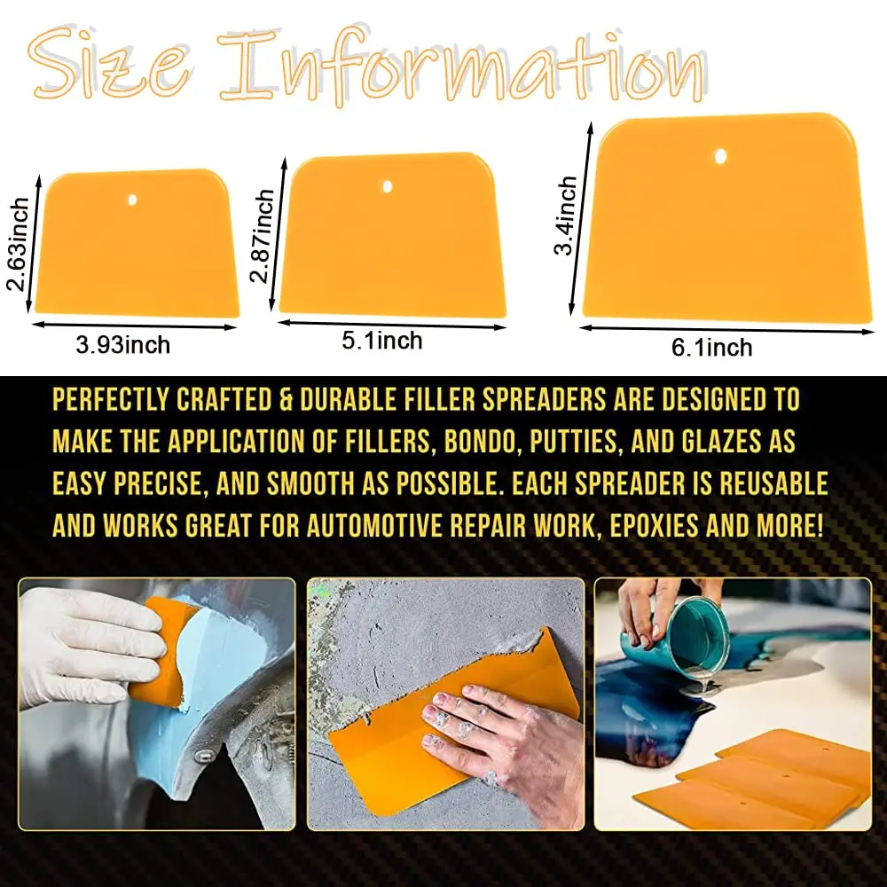 4, 5, 6 Inch Automotive Body Fillers 15/27PCS Hard Plastic Spreaders Auto Body Spreader for Applying Fillers Putties Glazes