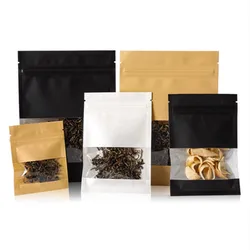 100PCS Thick Kraft Paper Wndow Ziplock Packaging Bag Flat Jewelry Key Chain Bracelet Sugar Snack Tea Trial Gifts Storage Pouches