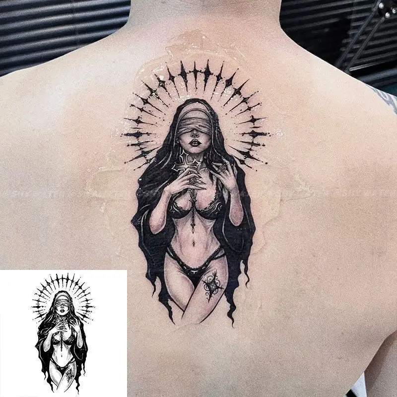 

Dark Nun Herbal Juice Tattoo Stickers Flower Arm Leg Waterproof Male Female Lasting Semi-permanent Fake Tattoos Abdomen Scar Art