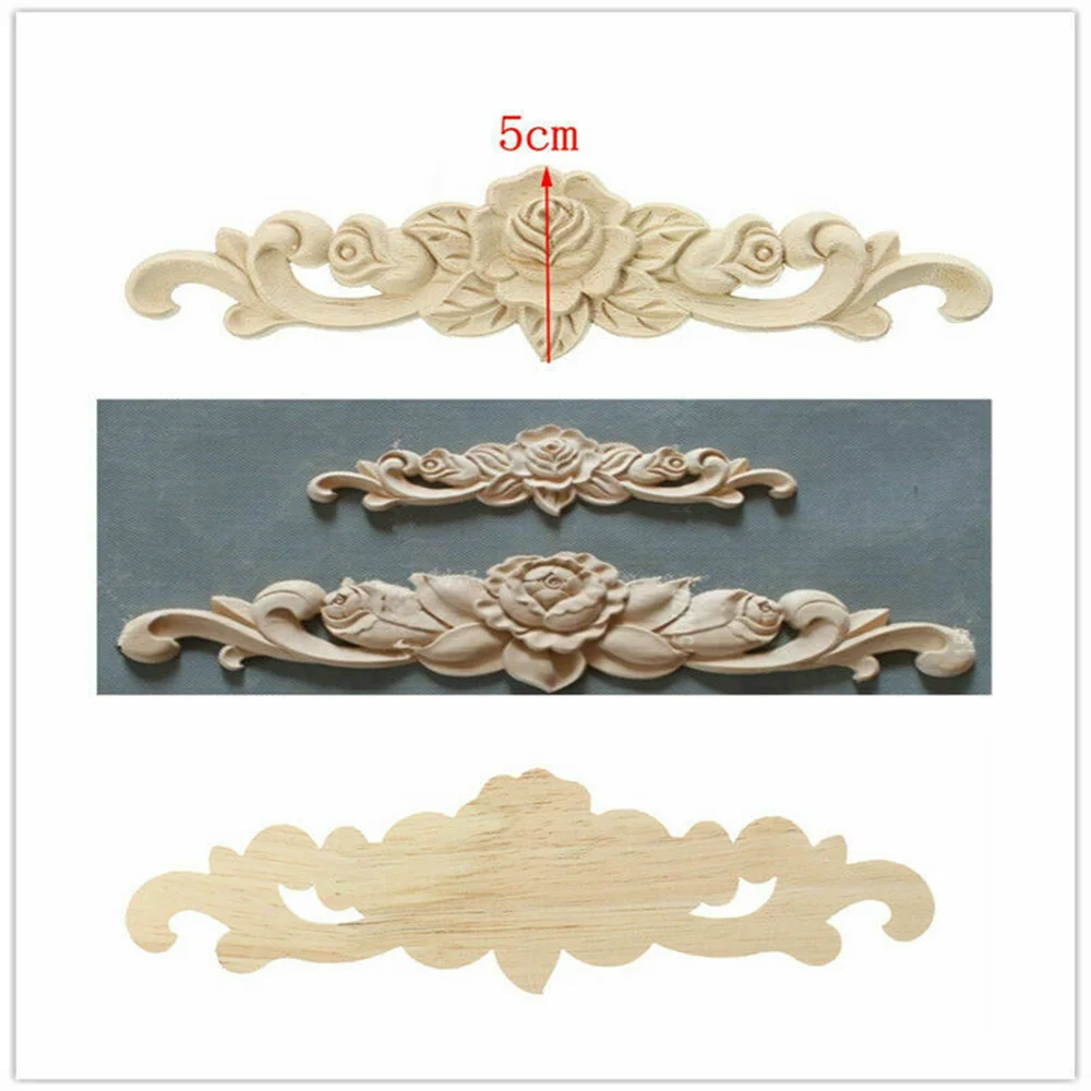 Woodcarving Decal Wood Applique Home Decor Decoration Floral Unpainted 20X5cm Classic Flower Pattern Furniture