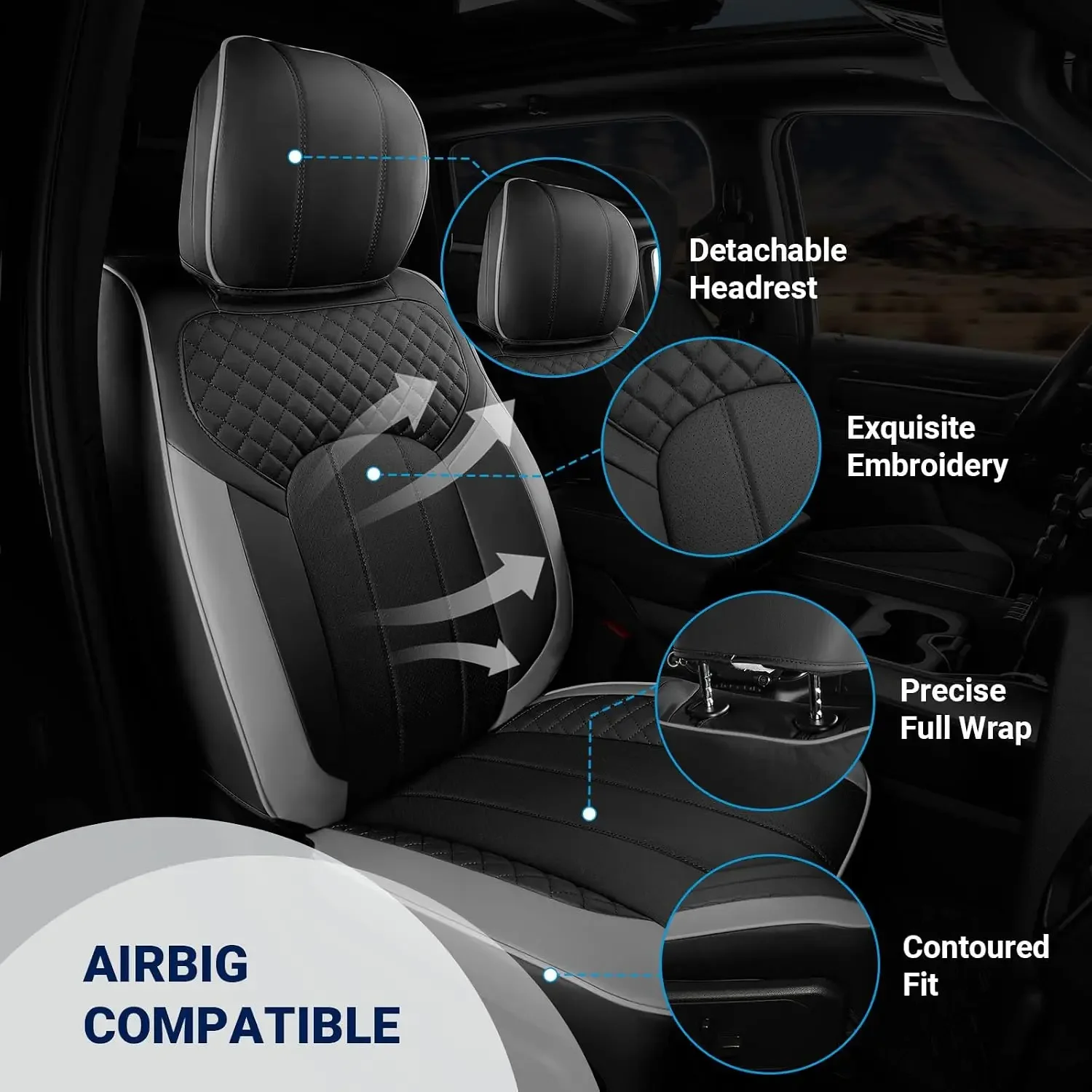 Custom Leather Seat Covers for Dodge Ram 1500 Crew Cab 2019-2026 | Bucket Seat, 40/60 split rear flat bench, custom fit