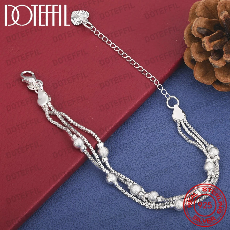 925 Sterling Silber 8 Zoll Exquisites Mehrschichtiges Mattiertes Kugelperlen-Armband Damen Mode Hochzeit Party Schmuck