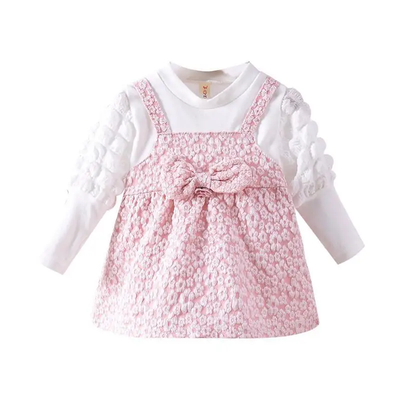 cute baby dress 0-2year Newborn Baby Girl dress Spring splice Long sleeved Dress cute bow baby girls dress