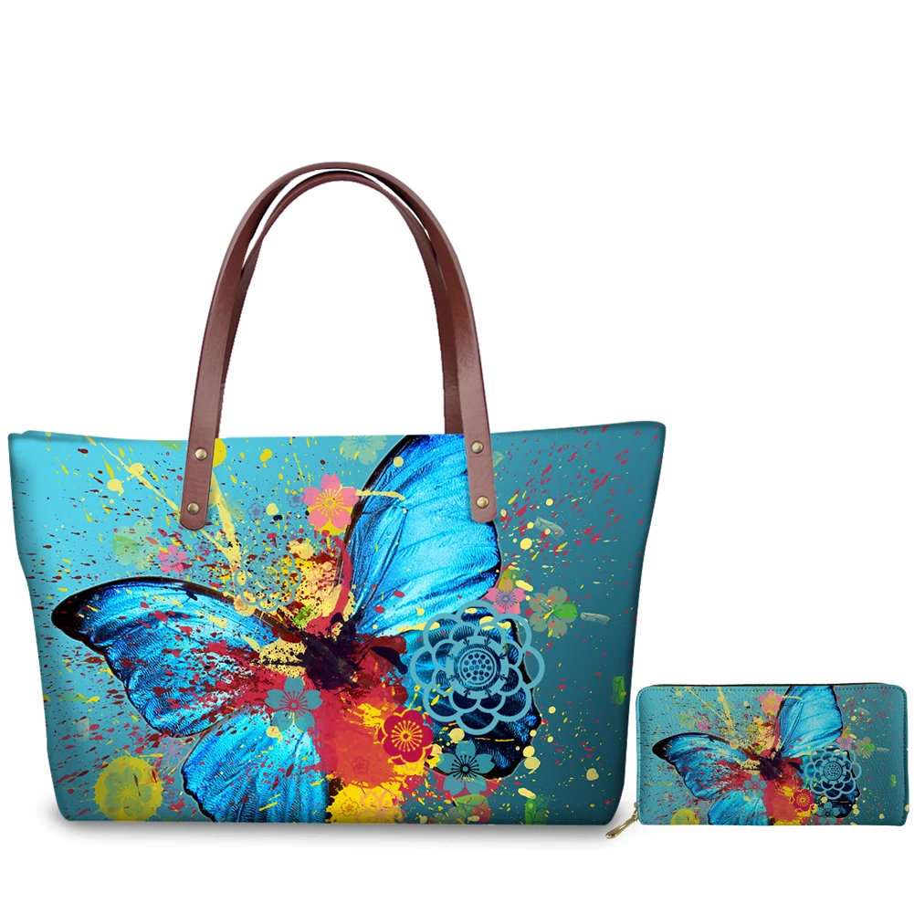 

FORUDESIGNS Beautiful Butterfly Pattern Tote Bag Extra Large Storage Space Bags Stylish Zipper Wallet Plus Ladies Handbag Handy