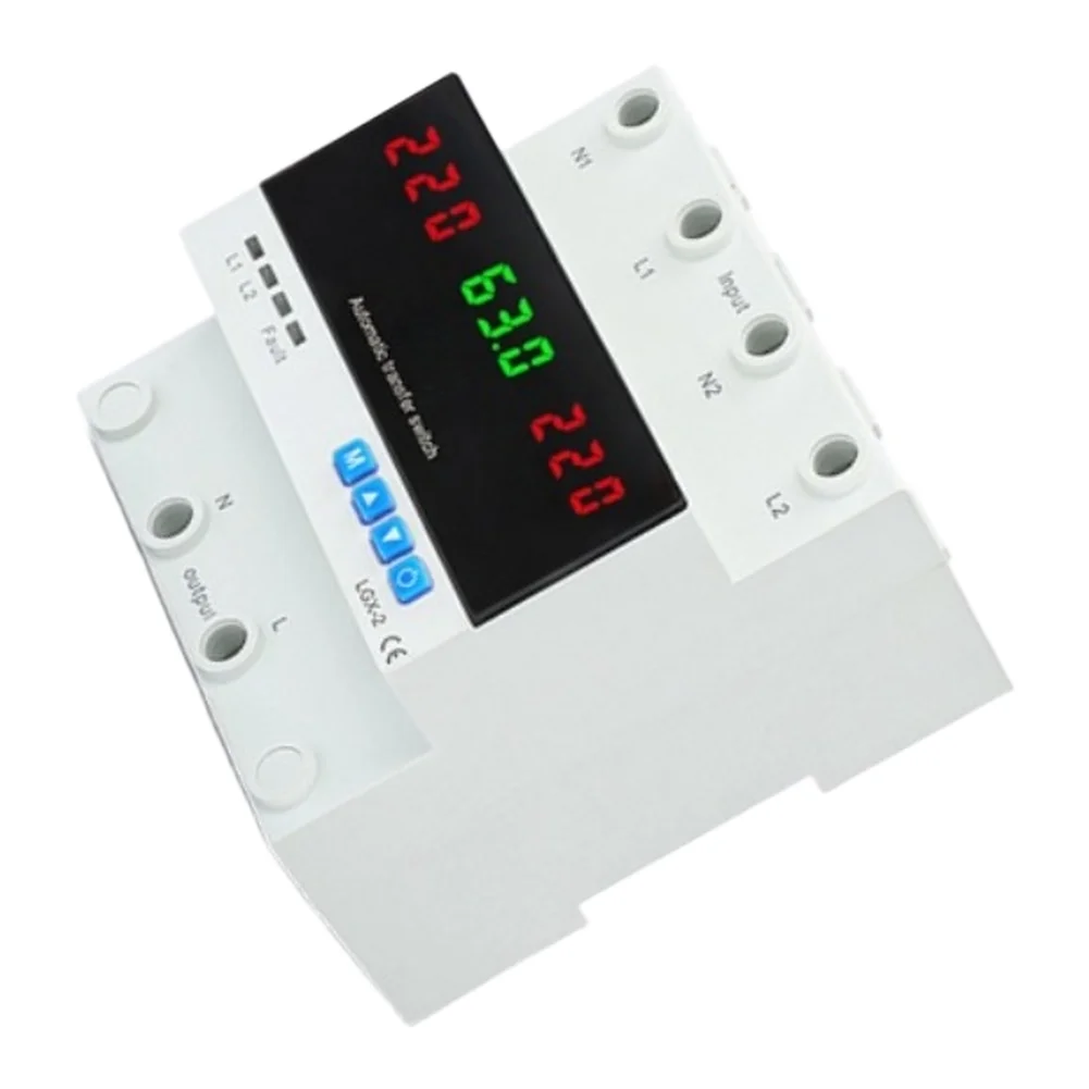 63A Dual Phase Voltage Current Protector AC 220V Automatic Phase Switch Over Under Voltage Overcurrent Protection LED Display