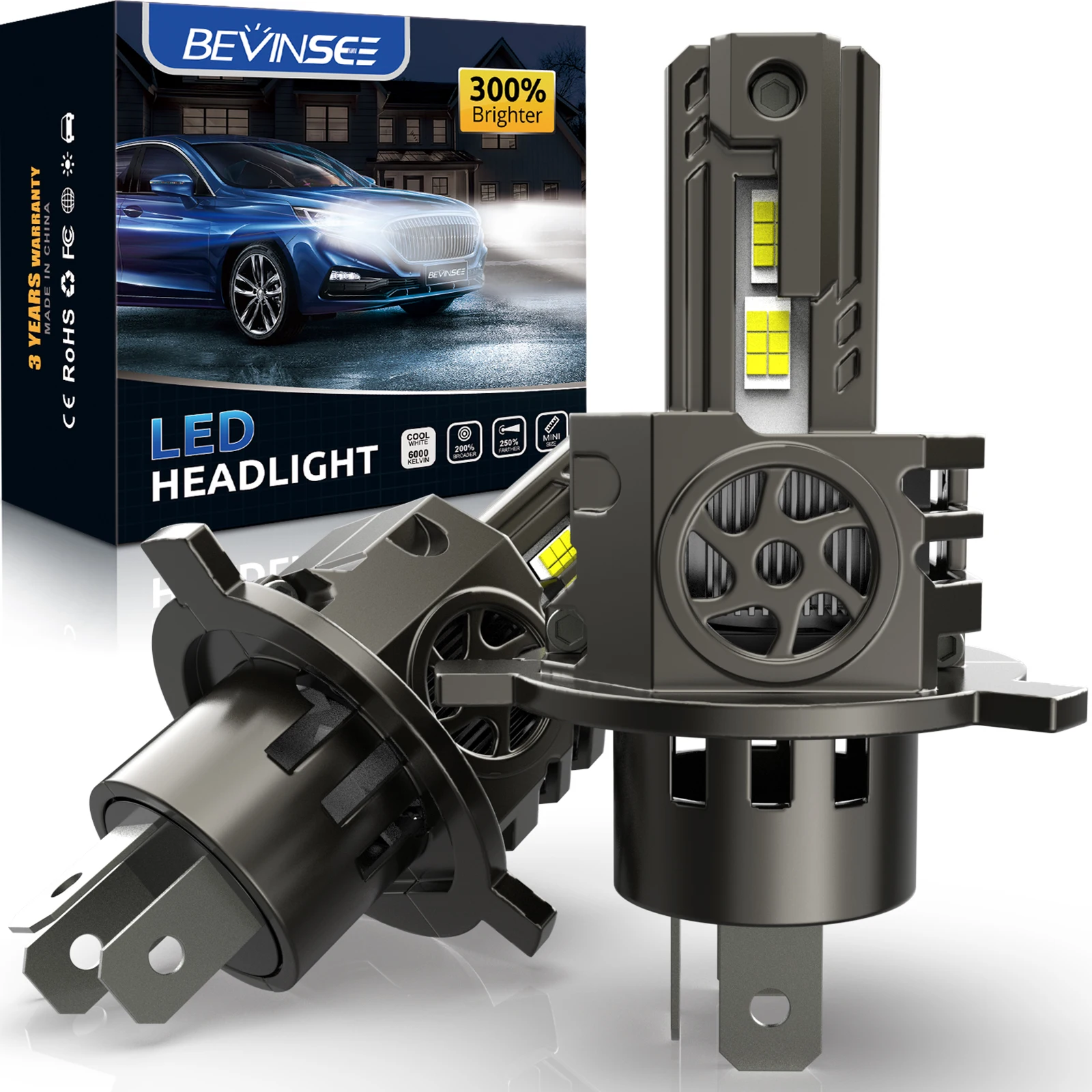 

BEVINSEE H4 H1 LED Headlight Bulbs CANBUS Error Free 100W 15000LM Powerful Super Bright Plug&Play HB4 9006 LED Fog Lights 12V