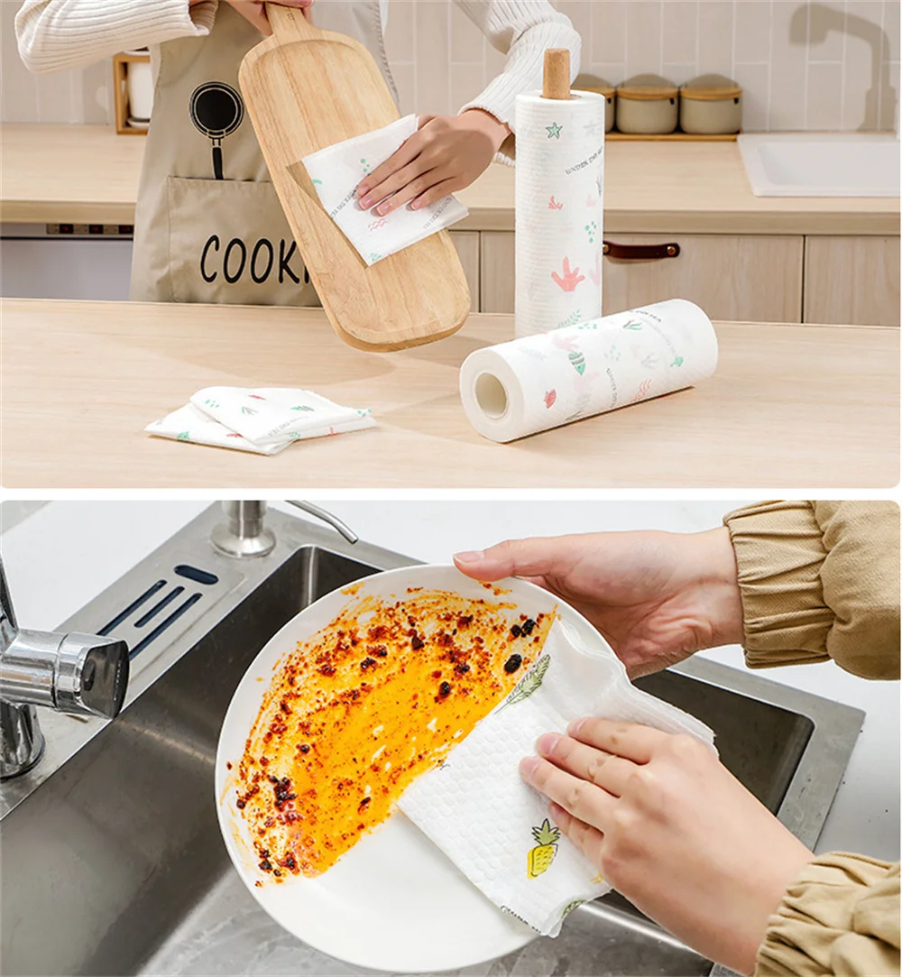 Disposable Kitchen Paper, Thick Dishwashing Cloth, Non-woven Cleaning Cloth, Rag, Dry and Wet, Ultra Large Roll, 200Pcs