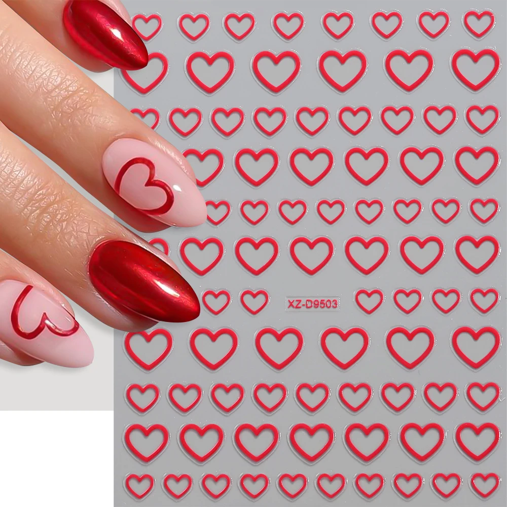 8 teile/satz 3D Valentinstag Liebe-Herz Nail art Aufkleber Schwarz Rot Gold Nettes Herz Romantische Nagel Decora selbstklebende Nagel Aufkleber