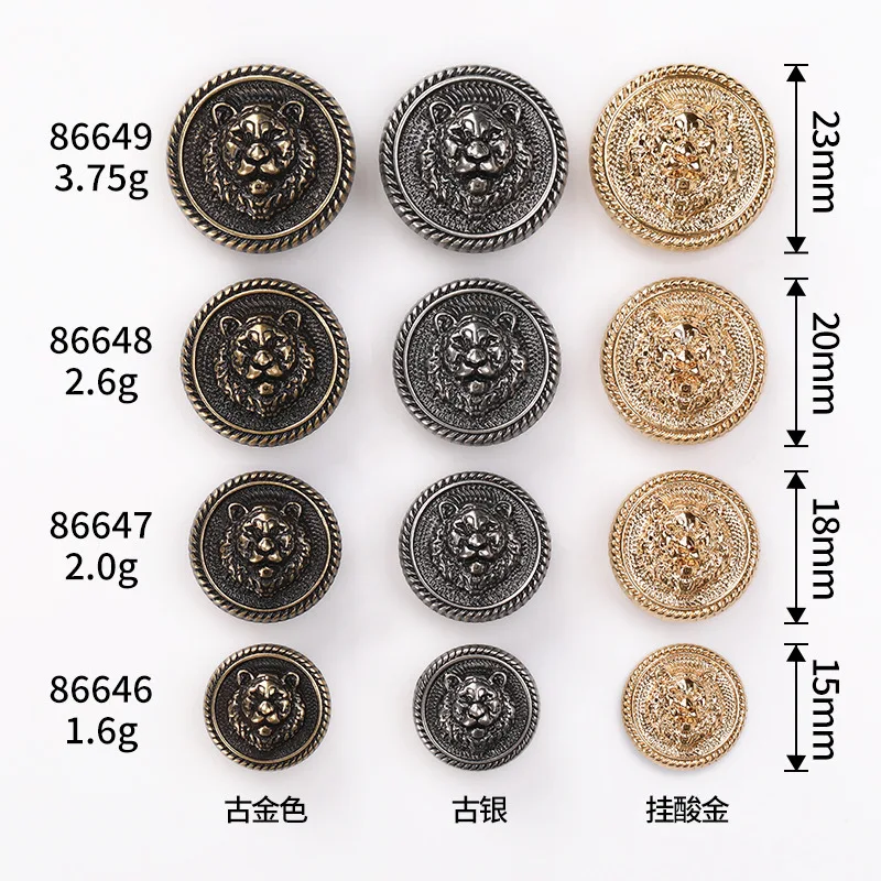 10pcs/lot Tiger Head Metal Button Gold for Clothing Sweater Coat Decoration Shirt Round Buttons Accessories view 5