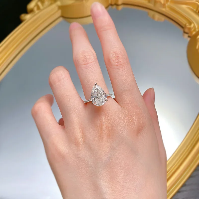 Handmade Pear Cut 6ct Moissanite Diamond Ring Real 925 Sterling Silver Party Wedding Band Rings for Women Engagement Jewelry