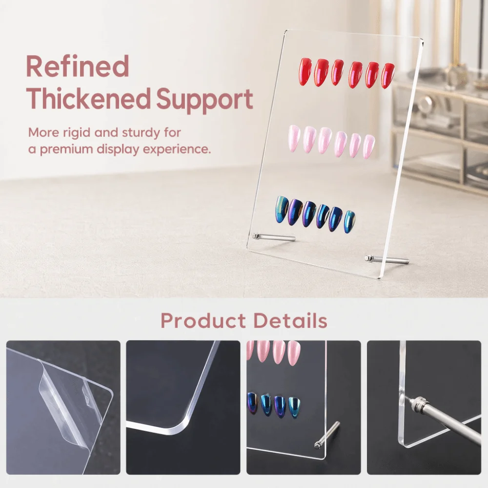 Transparent Acrylic Clear Acrylic Nail Art Display Frame Metal Stand False Nail Tip Color Sample Showing Stand