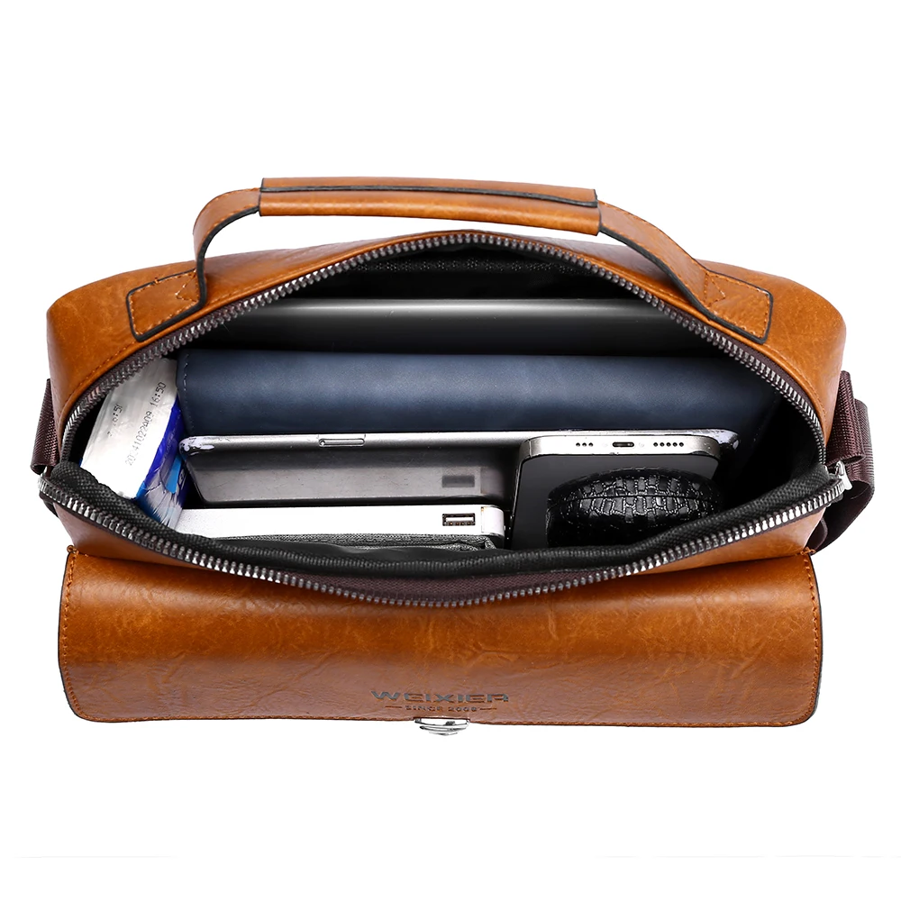 European and American Retro Men's High-quality Business Briefcase Solid Color Large Capacity PU Shoulder Crossbody Bag