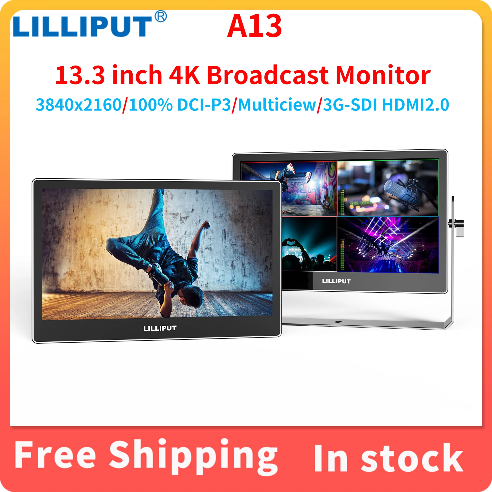 

LILLIPUT A13 13.3 Inch 3840x2160 OLED Screen 10000:1 4K 3G-SDI HDMI 2.0 Broadcast Monitor with Multi-Camera Setup