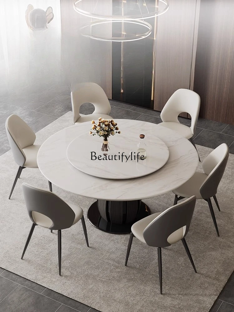 

04*Italian minimalist luxury stone round dining table light luxury high-end marble modern simplicity