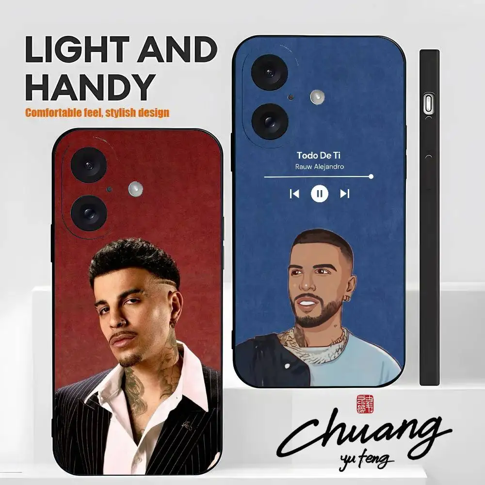Singer Rauw Alejandro Cosa Nuestra Funda para teléfono Elegante Negro 11-17 Funda para teléfono anticaída pintada con rayos UV de TPU esmerilado.