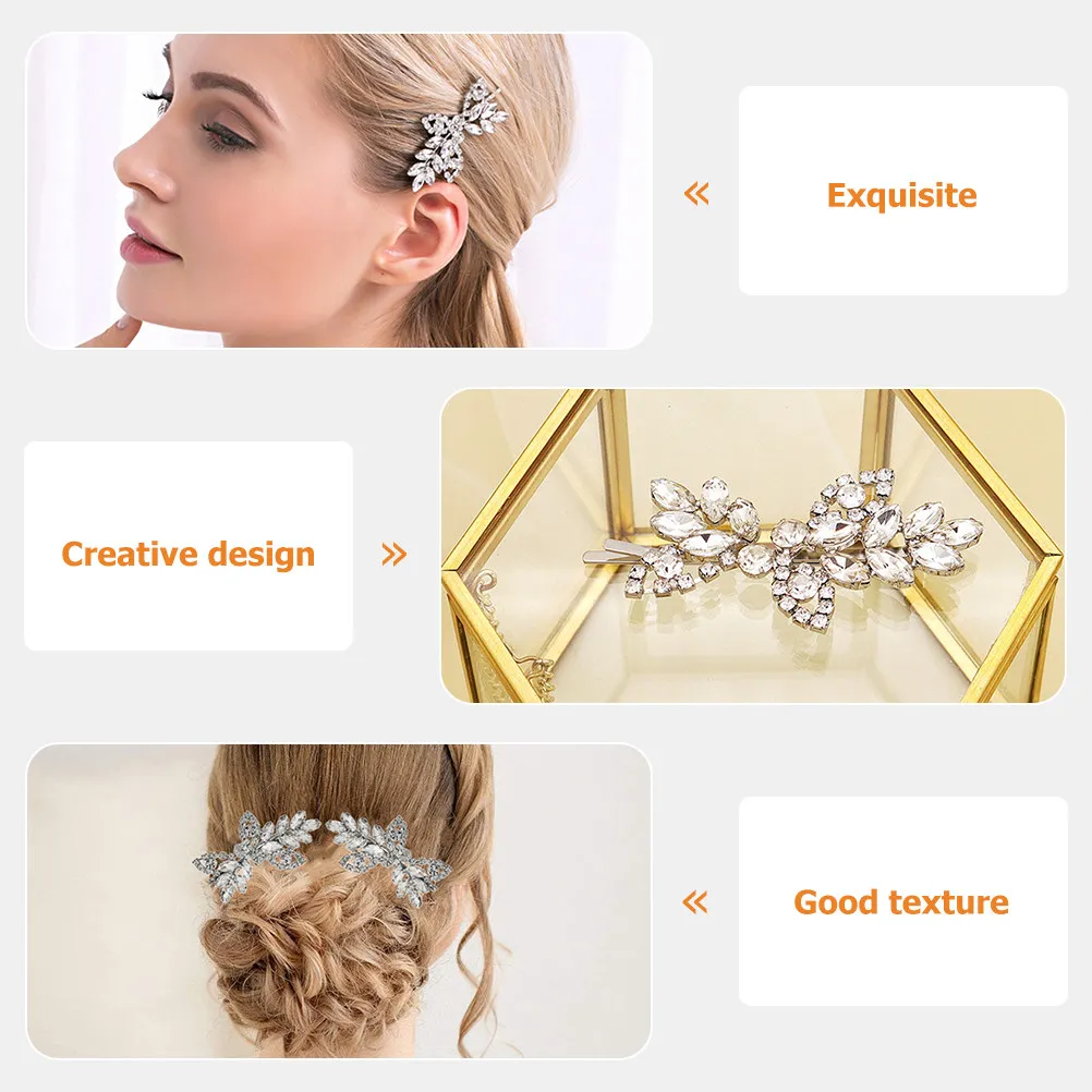 

2pcs Rhinestone Clips Leaf Design Hair Barrettes For Women Long Lasting Hold Non Slip Hair Accessories Wedding Party Use