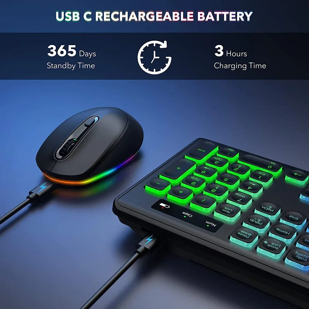 Clavier et souris sans fil rechargeables, rétroéclairage au chrome, ensemble de clavier sans fil USB, Chlorfor Computer, Mac, PC, Laptop