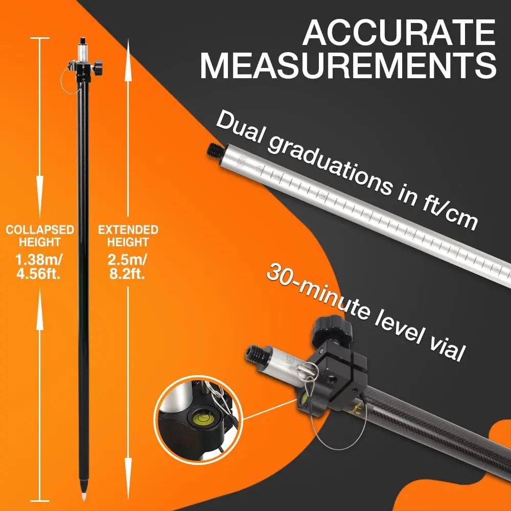 عمود GPS تلسكوبي، قضيب GPS بطول 2.5 متر/8.2 قدم لمسح الأراضي والهندسة GPS/GNSS ملحقات وأدوات (GLS25) #3