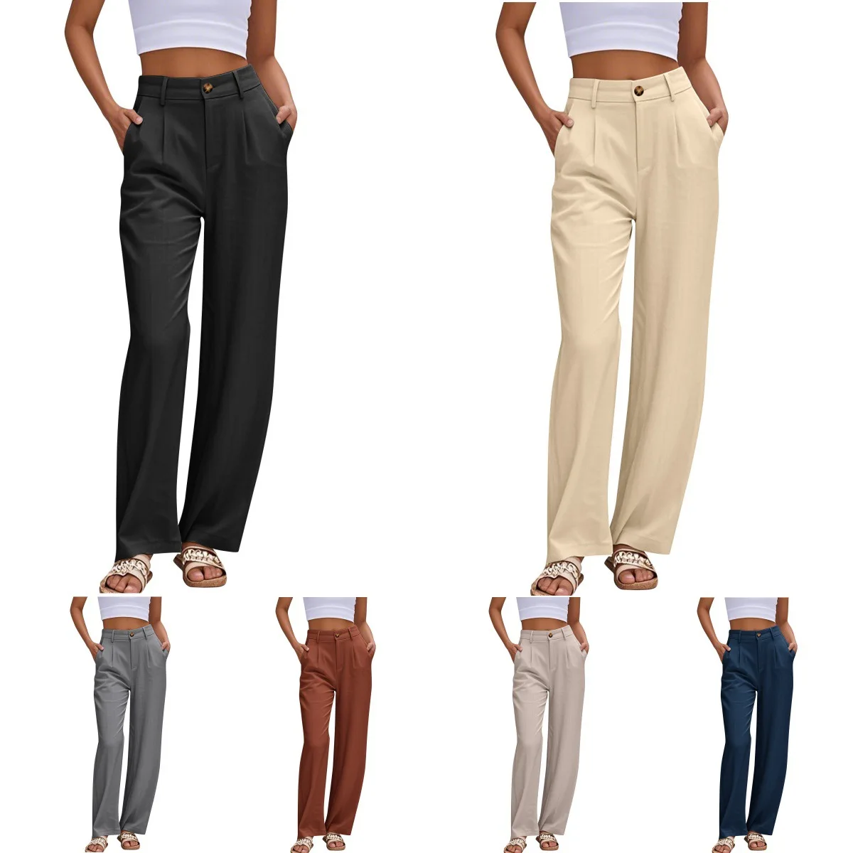 Damskie spodnie z guzikami w pasie, jednolite, codzienne, profesjonalne, proste spodnie damskie.