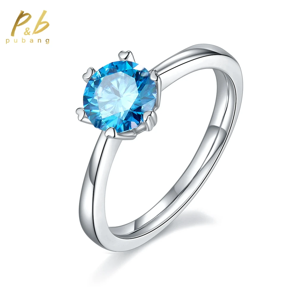 

PuBang Fine Jewelry 100% 925 Sterling Silver for Women Sparkling Wedding Party Gift Blue D Moissanite Diamond Ring Free Shipping