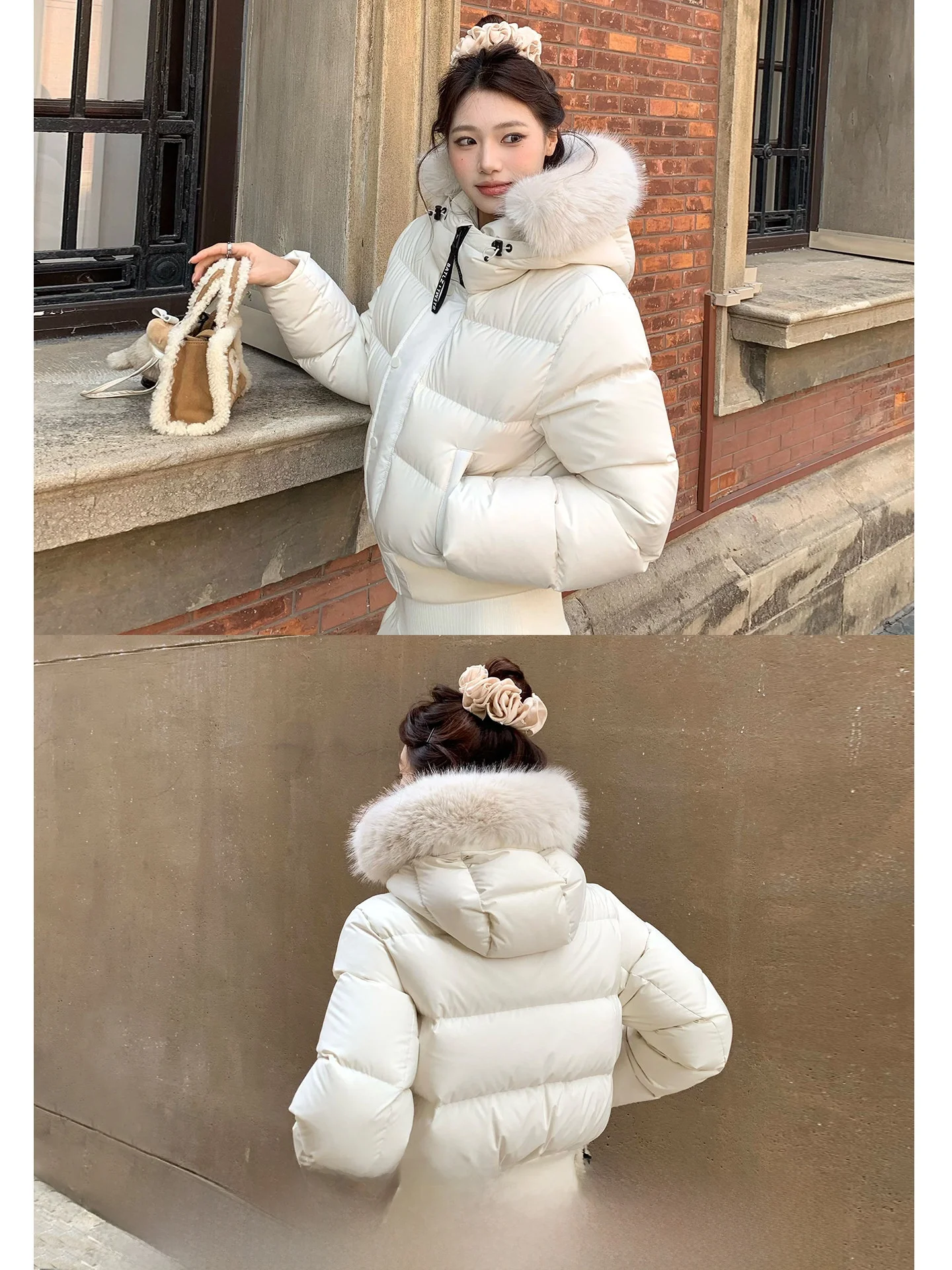 

Женская короткая куртка Xzichic 90 White Du down Jaet с отстегивающимся большим меховым воротником и капюшоном, повседневный стиль