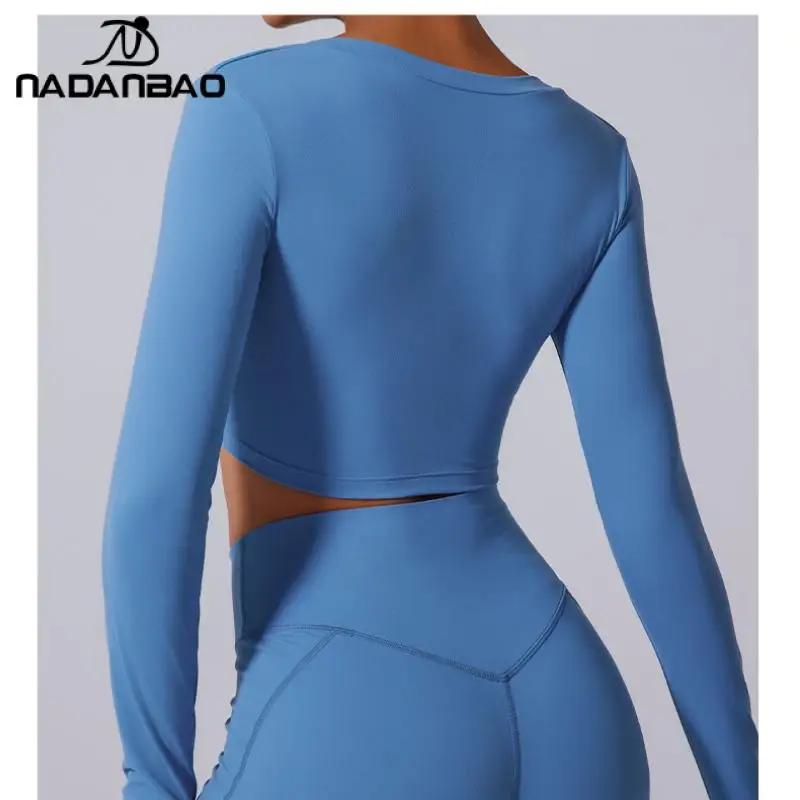 NADANBAO Yoga Shirts Sport Outfits for Woman V-Neck Long Sleeve Tops Slim Fit Sexy Shirt Fashion Fitness Workout Yoga Crop Tops