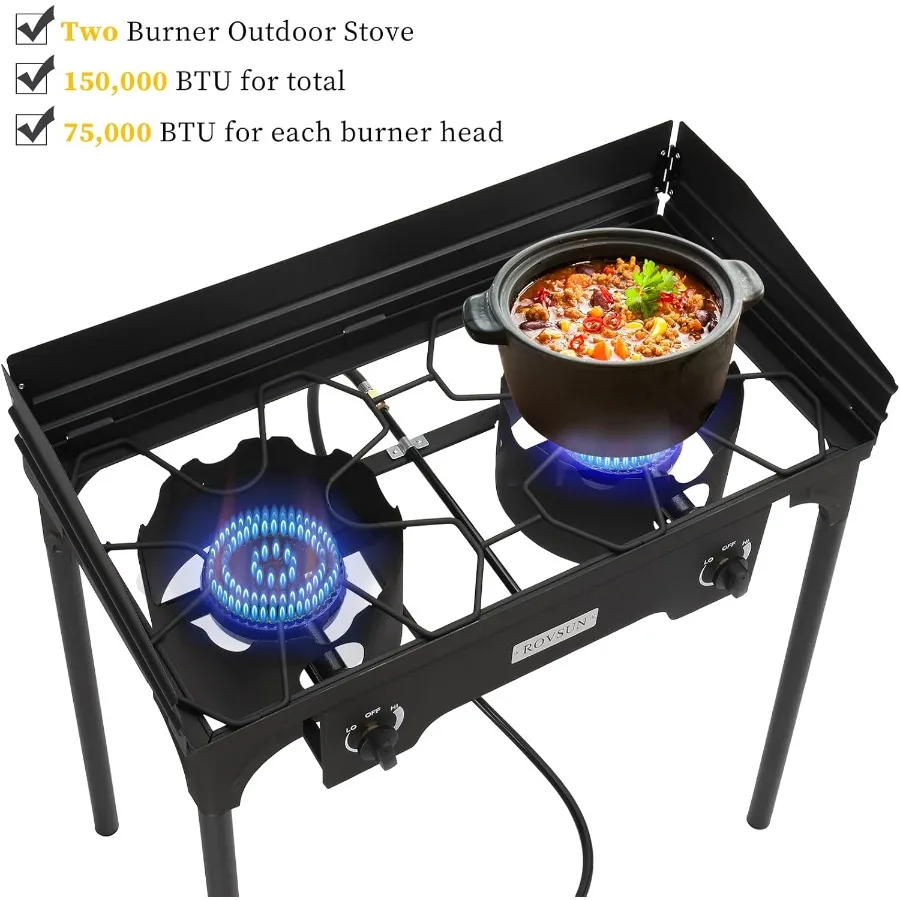 Bonnlo 2-Bunner موقد البروبان المحمول في الهواء الطلق 150000-BTU طباخ غاز مع حقيبة حمل الزجاج الأمامي شديدة التحمل من الحديد الزهر P #6