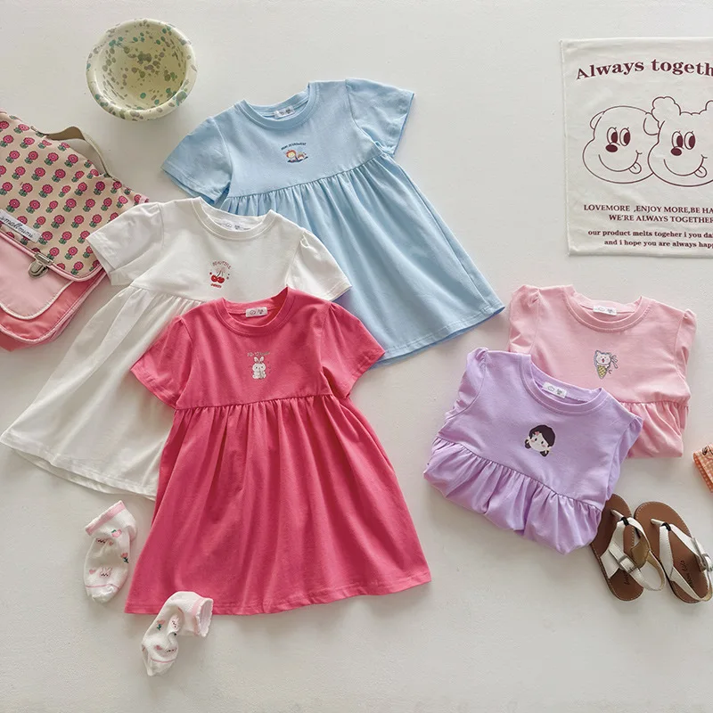 Girls Dress 2026 New Cute Printed Children's Skirt Short Sleeve Dress Foreign Style Princess Dress