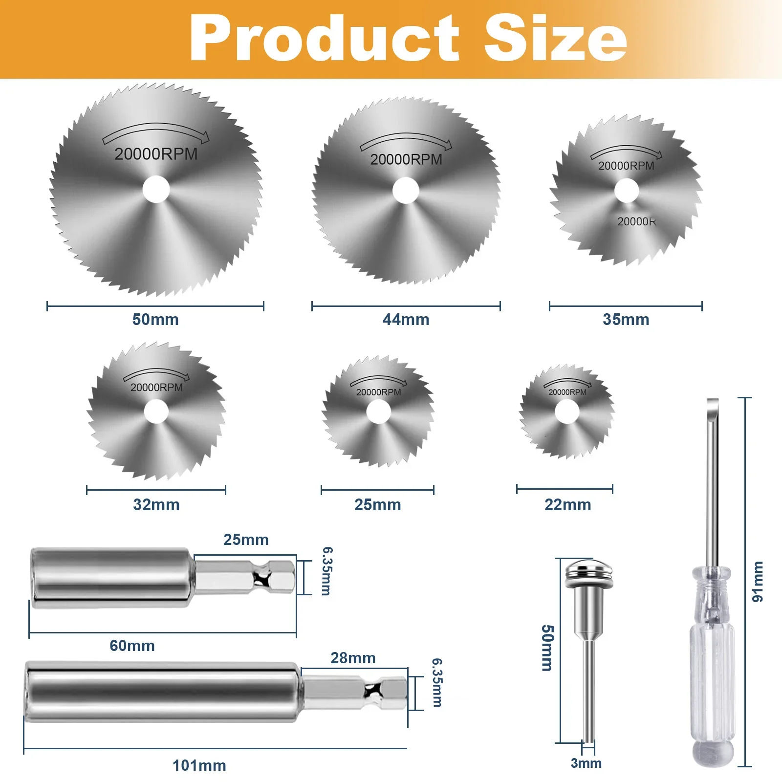 أقراص قطع الأدوات الدوارة مع 6 شفرات منشار فولاذية، 2 قطعة 1/4 بوصة ساق قصيرة سداسية وساق طويلة، لقطع الأنابيب البلاستيكية. الخشب