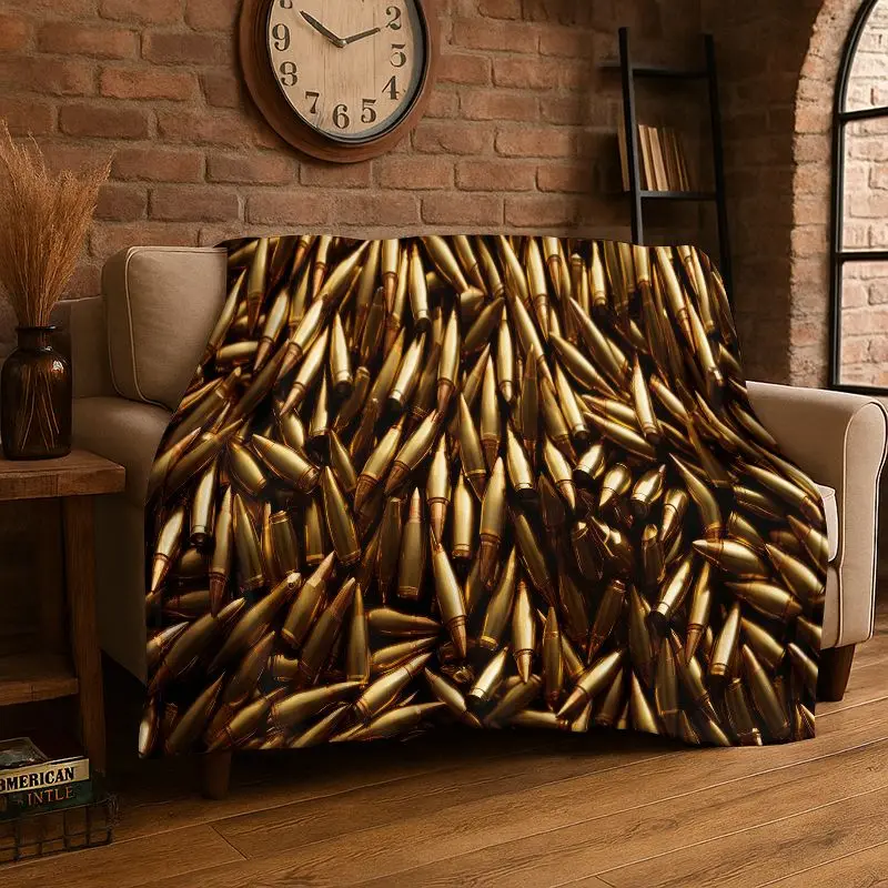Metal Gun Bullet Military Equipment Pistol Flannel Blanket Soft Throw Blanket for Bedroom Living Room Bed Travel Camping Picnic