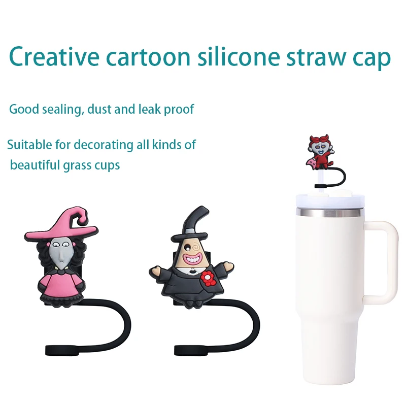 Nightmare before Christmas cartoon charms Silicone straw cap Dust and spill-proof drinking reusable fit cup straw cap pendant