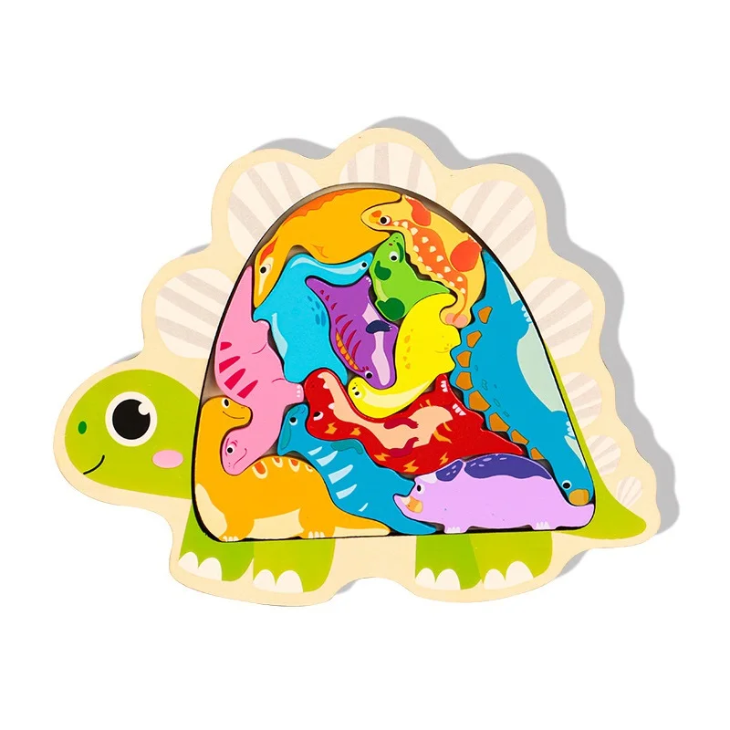 Animal de madeira quebra-cabeça dinossauro crianças educação brinquedos coloridos transporte de frutas quebra-cabeças diy peixe jigsaw jogos de tabuleiro