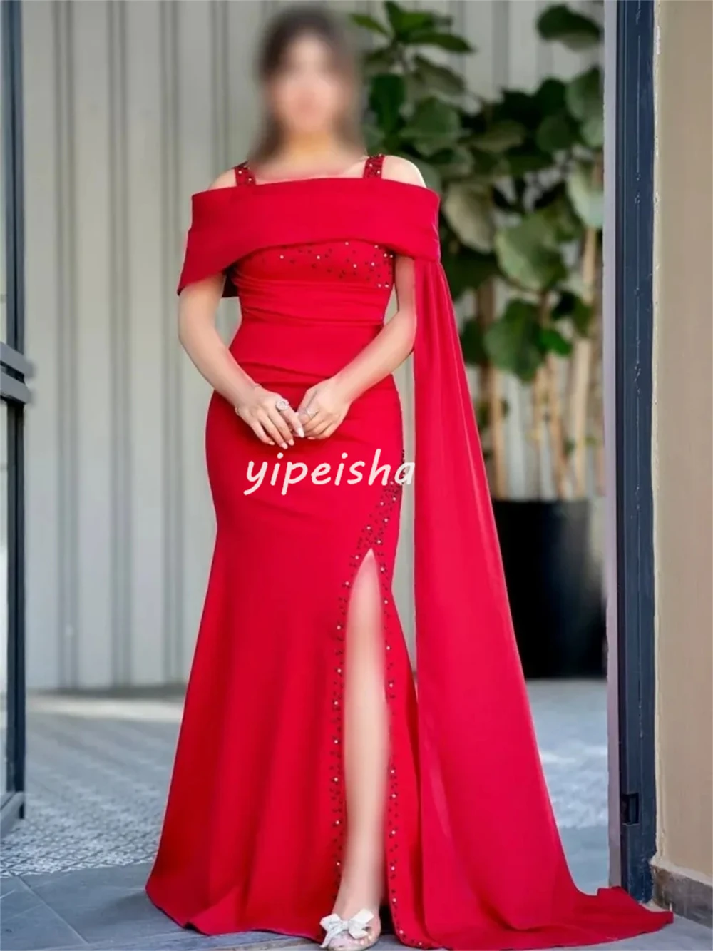 Maßgeschneiderte, hochwertige, klassische Jersey-Perlenfalte im Meerjungfrau-Stil, schulterfrei, lange Kleider, maßgeschneiderte Kleider für besondere Anlässe, moderner Stil