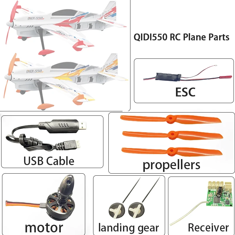 QIDI550 RC Plane Parts Include ESC Brushless Motors Receiver Propeller USB Cable Landing Gear Remote Control Glider Accessories