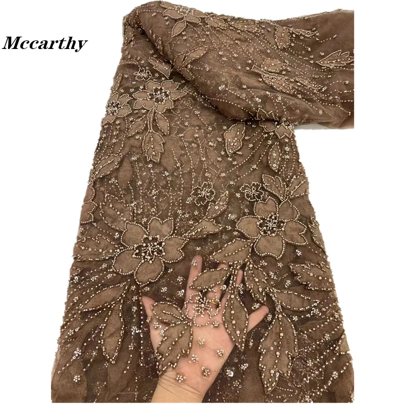 

Mccarthy African Heavy Bead Lace Fabric 2024 High Quality Nigerian Sequins French Tulle Fabric Material For Wedding Party