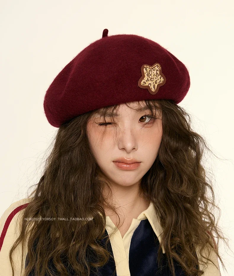 ヴィンテージ バーガンディ ベレー帽 息子 秋と冬 ウール ウール ツイード カジュアル メラド ウェア ベル ペインターの帽子